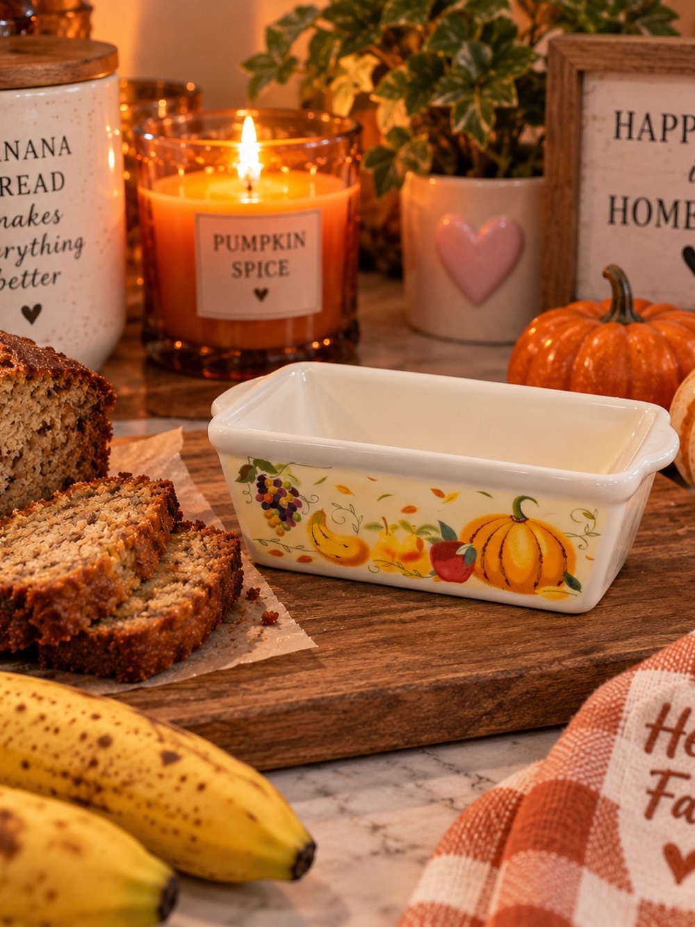 Fall Harvest Pumpkin Ceramic Mini Loaf Pan Baking Dish 6”